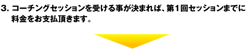 3. コーチングセッションを受ける事が決まれば、第1回セッションまでに料金をお支払頂きます。
